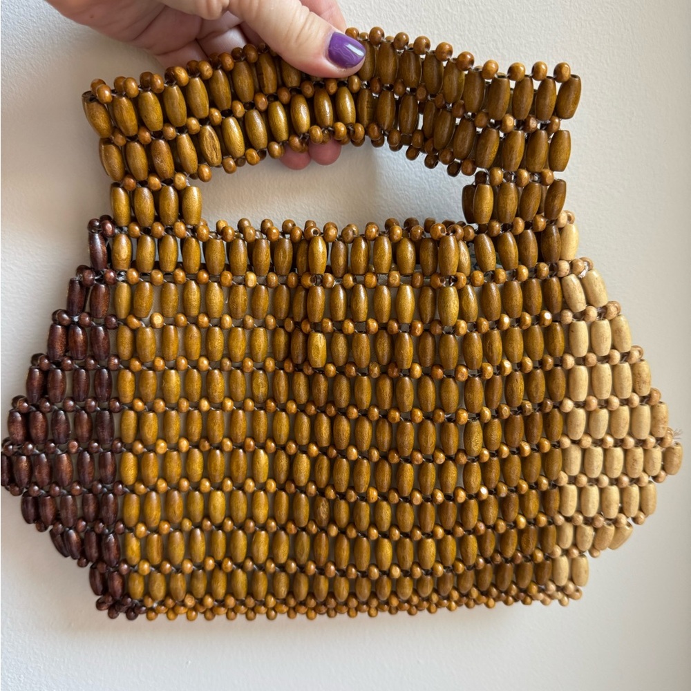 Brown Wooden Bead Clutch with Vintage Design